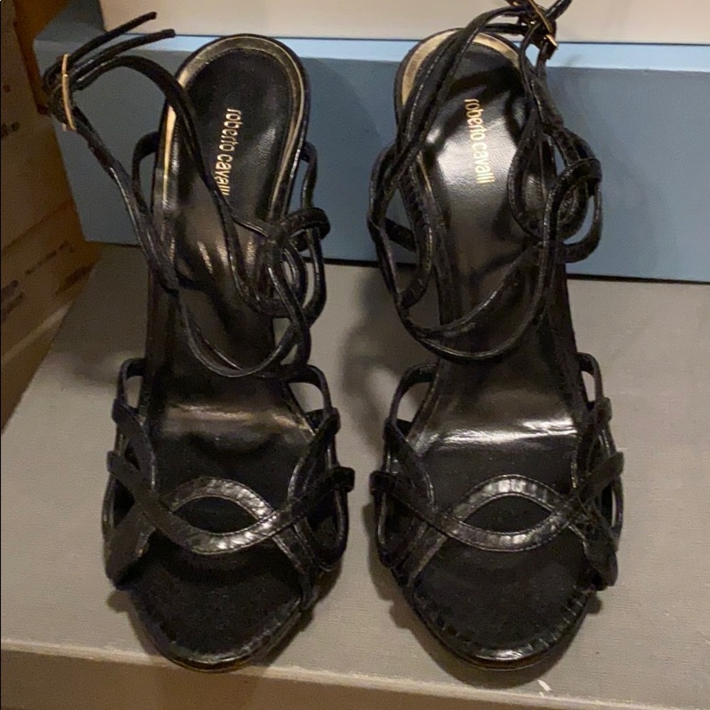 Roberto Cavalli Wedge Snake Skin Sandals Size 39